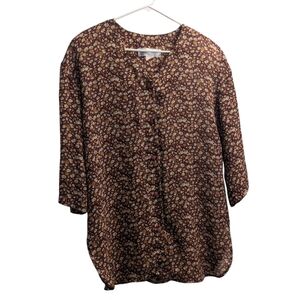 Vintage Norton McNaughton Brown Floral Button-Down Top 14